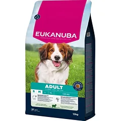 EUKANUBA Adult Small Medium Breeds Lamb Rice 12 kg sausas ėdalas mažiems ir vidutiniams šunims, kuriame gausu ėrienos ir ryžių