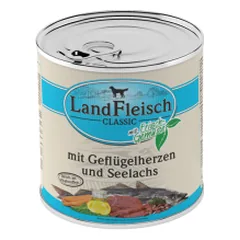 LandFleisch šunų konservai su paukštienos širdelėmis ir menkių mėsa, 800 g