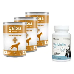 Calibra Veterinary Diets Dog Gastrointestinal 3x400g + LAB-V Synbiotic Vet - virškinamojo trakto sveikata ir žarnyno mikroflora šunims ir katėms 45 kapsulės