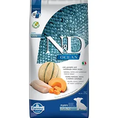 FARMINA N&D Ocean Dog Puppy Mini cod, pumpkin & cantaloupe melon 2x7 kg menkė, moliūgas ir melionas šuniukams bei nėščioms kalėms