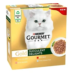 Gourmet Gold Succulent Delights 24x85g su vištiena/jautiena/lašiša/žuvimi