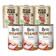 BRIT PATE & MEAT RABBIT 3x800g + WILD FARM Pate Lamb 3x800g
