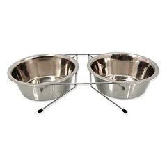 Dog Fantasy InnoX Set nerūdijančio plieno dubenėlių komplektas su stovu vidutinio ir didelio dydžio šunims, 2×1,57 l, 21 cm