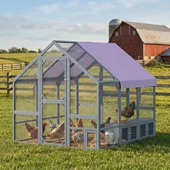 Medinis vištų aptvaras su stogu, lizdais ir 2 laktomis, 8–10 vištoms, 211x186,5x185,5 cm, tamsiai pilkas — 2 nuotrauka