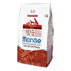 Monge All Breeds Adult Lamb, Rice And Potatoes sausas maistas visų veislių suaugusiems šunims su jėraų mėsa, ryžiais ir bulvėmis, 2,5 kg