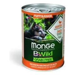 Monge BWILD Dog Puppy&Junior begrūdis drėgnas maistas šuniukams su antiena, moliūgu ir cukinija, 400 g