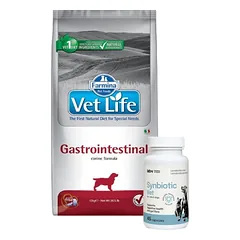 FARMINA Vet Life Dog Gastrointestinal 12kg + LAB-V Synbiotic Vet - virškinamojo trakto sveikata ir žarnyno mikroflora šunims ir katėms 45 kapsulės