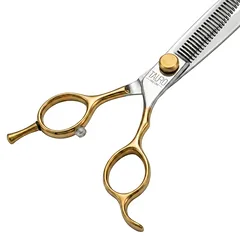 TAURO Perfection by Janita J. Plungė lenktos filiravimo žirklės dešiniarankiams, 40 dantukų, nerūdijančio plieno, 18 cm, lenktos, filiravimo (chunker), 40 dantukų, VG10 nerūdijančiojo plieno, CNC šlifavimo technologija 18 cm (7''), aukso spalvos — 5 nuotrauka