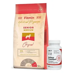 FITMIN Medium Senior 12kg + LAB-V Arthro Comfort - Visapusiška sąnarių ir raumenų bei skeleto sistemos sveikata šunims ir katėms 45 kapsulės