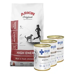ARION Original High Energy Active visų veislių 12kg + ENZO VET Žarnyno dieta šunims su ėriena 3x400g