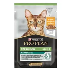 Purina Pro Plan Adult Sterilised Maintenance Šlapias pašaras sterilizuotoms katėms su vištiena padaže, 85 g
