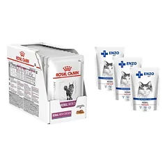 ROYAL CANIN Renal su vištiena 12x85g paketėlis + ENZO VET Renal su jautiena želė katėms 3x100g