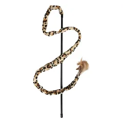 Flamingo Cat Dangler Leopard - kačių lazdelė su ilga leopardo rašto juostele, varpeliu ir plunksnomis