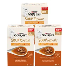 Gourmet Soup Royale suaugusių kačių maistas su vištiena, kalakutiena ir jautiena 18 x 45 g
