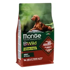 Monge BWILD begrūdis sausas maistas suaugusiems šunims su ėriena, bulvėmis ir žirniais 12kg