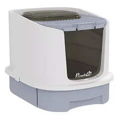 Katės tualetas su dangčiu ir viršutiniu išėjimu, kastuvėliu, ištraukiamu padėklu, katėms iki 4,5 kg, 40,5 x 52,5 x 42,5 cm, pilkas
