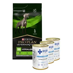 PURINA Veterinary PVD HA Hypoallergenic Dog 3kg + ENZO VET Hipoalerginė dieta su kalakutiena šunims 3x400g