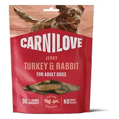 CARNILOVE Dog Jerky Turkey and Rabbit 100g skanėstai su kalakutiena ir triušiu suaugusiems šunims