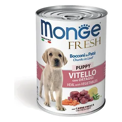 MONGE Fresh konservuotas pašaras su veršiena ir daržovėmis šuniukams, 400 g