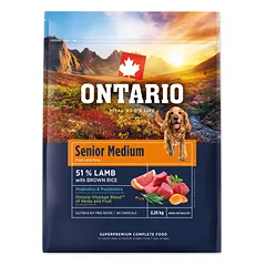 Ontario Senior Medium Lamb & Brown Rice superpremium sausas maistas vidutinių veislių šunims-senjorams, 2.25 kg
