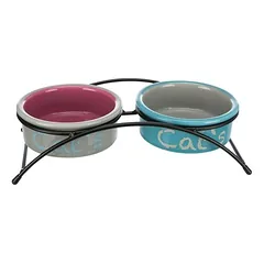 Trixie keraminių dubenėlių rinkinys Eat on Feet, 2 x 300 ml, Ø 12 cm (šviesiai pilka/senai rožinė/šviesiai mėlyna) — 2 nuotrauka