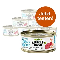 Greenwoods Delight su tunu mišrus bandomasis rinkinys, drėgnas maistas katėms 6 x 70 g