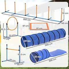 Šunų vikrumo rinkinys, 11 dalių su 2 tuneliais, 350 × 68 × 70 cm — 3 nuotrauka