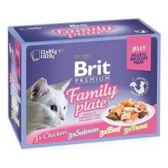 Brit Care Cat Delicate Pouch Fillets In Jelly Family Plate šlapias maistas suaugusioms katėms, 12 vnt. po 85 g