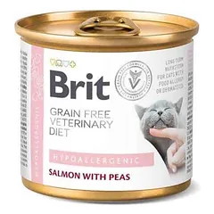 BRIT GF Veterinary Diets Hypoallergenic Salmon with Peas konservai katėms 200 g parduotuvėje alphazoo.lt