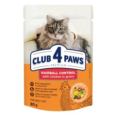 Club 4 Paws Premium Hairball Control konservai su vištiena katėms