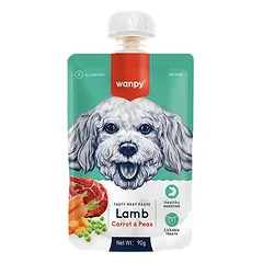 Wanpy pasta šunims, su ėriena, morkomis ir žirneliais, 90g nuotrauka