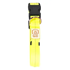 Šviečiantis ir šviesą atspindintis antkaklis šunims, SEECURITY, nailoninis, USB, geltonas, 70 cm