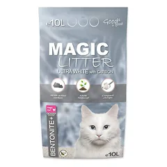 Magic Cat Litter Bentonite Ultra White With Carbon aglomeruojantis kraikas kačių tualetui su aktyvuota anglim, 10 l — 2 nuotrauka