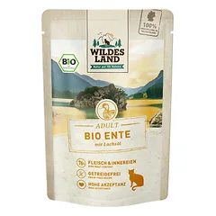 WILDES LAND Bio duck pure konservuotas begrūdis pašaras suaugusioms katėms su eko. antiena, 85 g