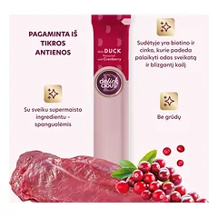 DELICKCIOUS kreminiai skanėstai su antiena ir spanguolėmis suaugusiems šunims (4x15 g), 60 g — 3 nuotrauka