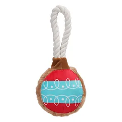Nobleza žaislas šuniui, virvė su pliušiniu kamuoliuku ir garsiniu elementu, xmas,25x11x6cm