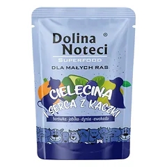 Dolina Noteci Superfood šlapias maistas mažų veislių šunims su veršiena ir anties širdimis, 100 g