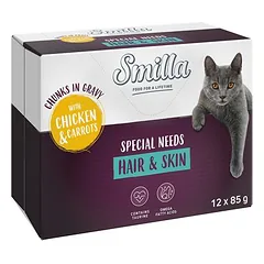 Smilla Hair & Skin drėgnas maistas katėms, kąsneliai su daržovėmis, maišeliai