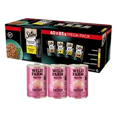  SHEBA Selection Select Slices Paukštienos skonio paketėliai 40x85g + WILD FARM Paštetas su vištiena 3x400g