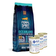 PRIMAL SPIRIT 65% Oceanland 12kg + ENZO VET Hipoalerginė dieta su kalakutiena šunims 3x400g