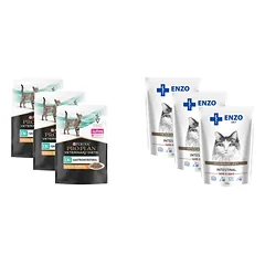 PURINA Veterinary PVD EN Gastrointestinal Vištiena virškinimo trakte 3x85g paketėlis + ENZO VET Žarnynas su ėriena padaže katėms 3x100g