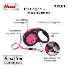 FLEXI pavadėlis šuniui New Neon S juostinis 5m, rožinis — 3 nuotrauka