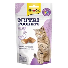 GimCat Nutri Pockets Duck & Multivitamin traškūs skanėstai katėms su įdaru, aktyvina organizmo apsaugą ir palaiko gyvybingumą, 60 g