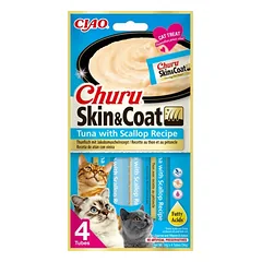 INABA Churu Skin&Coat 4x14g su tunu ir šukutėmis katėms