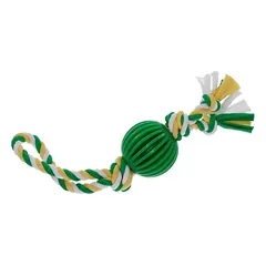 Šuns žaislas, kamuoliukas su virve, lateksas, įvairiaspalvis, 30 cm, lateksas, žalias/geltonas, 30 cm — 2 nuotrauka