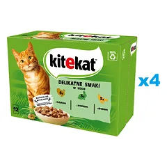 KITEKAT Švelnių skonių 48x85 g visavertis drėgnas ėdalas suaugusioms katėms su kalakutiena, triušiena ir paukštiena padaže