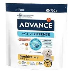 Advance Dog Mini Adult Sensitive visavertis ir subalansuotas maistas mažų veislių suaugusiems šunims su lašiša, 0.7 kg