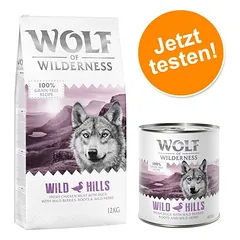 Wolf of Wilderness kombinuotas rinkinys: Adult sausas maistas + tinkamas drėgnas maistas