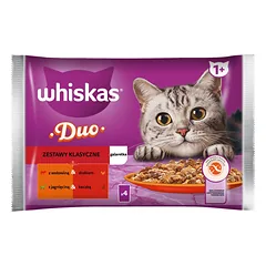 WHISKAS Adult 4 x 85 g "Classic kits" drėgnas kačių ėdalas želė gabaliukais su jautiena ir paukštiena, ėriena ir antiena