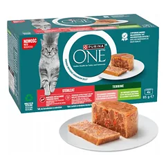 Purina One Adult terina su vištiena ir lašiša, 4 x 85 g, šlapias maistas katėms
